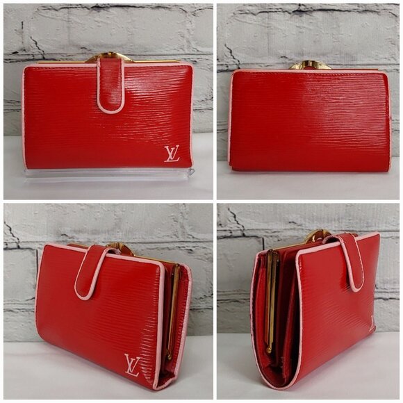 'LOUIS VUITTON' 'EPI' LEATHER CURVED~KISS~LOCK CUSTOM CHERRY RED WALLET - Picture 2 of 16